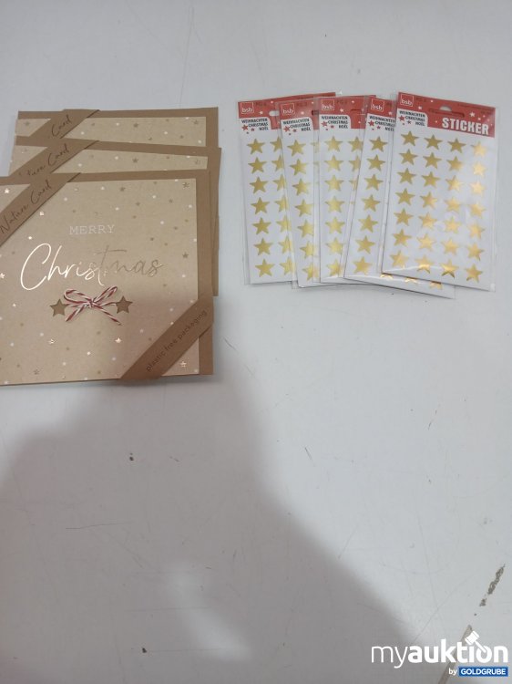 Artikel Nr. 960001: Weihnachtskarten Natur 3x und 5x Sternen Sticker Gold
