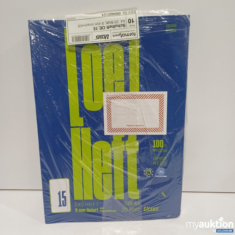 Artikel Nr. 895003: Ursus [OE] Schulheft, DIN A4, 20 Blatt, 9 mm liniert mit Korrekturrand 10Stk
