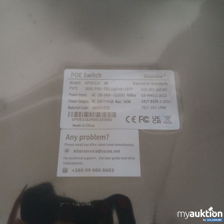 Artikel Nr. 933008 Artikel Nr. 933008: Goalake POE Switch GPOE316 V6 240V 240W