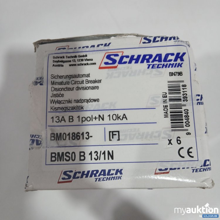 Artikel Nr. 519010 Artikel Nr. 519010: Schrack Sicherungsautomat 13A B 1pol+N 10kA BM018613-