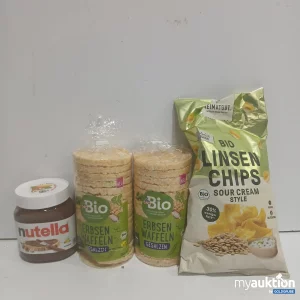 Artikel 479019: Verschiedene Snacks Erbsenwaffeln 2x100g , Linsenchips 75g , Nutella 450g