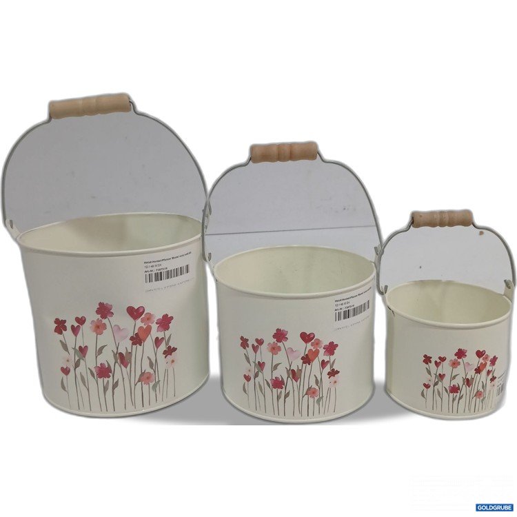 Artikel Nr. 956022: Metall-Henkel-Pflanzer "Blume" rund weiß 3tlg. 