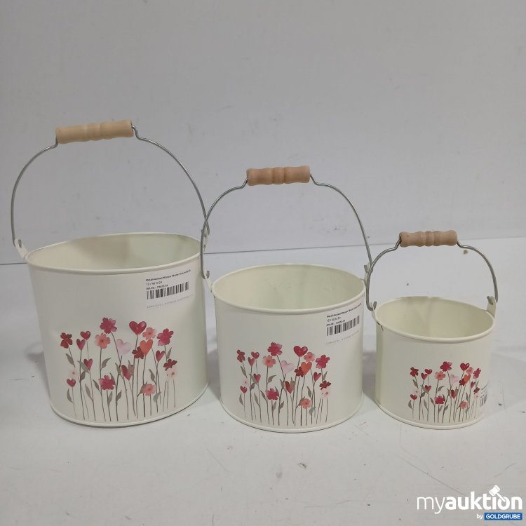 Artikel Nr. 956022: Metall-Henkel-Pflanzer "Blume" rund weiß 3tlg. 