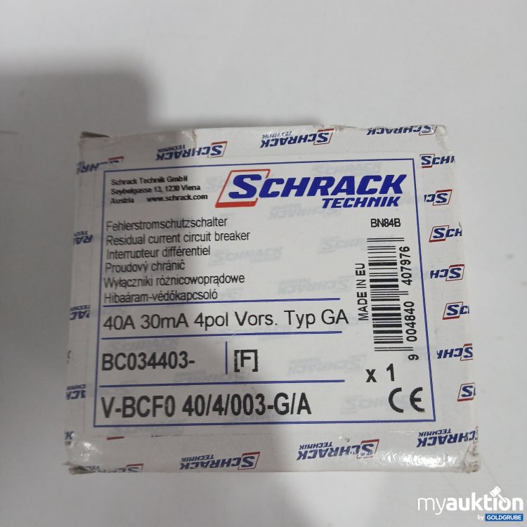 Artikel Nr. 519024 Artikel Nr. 519024: Schrack Fehlerstromschutzschalter 40A 30mA 4pol Vors. Typ GA BC034403-