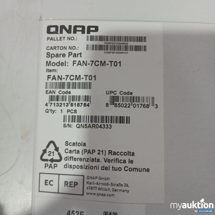 Artikel Nr. 989026 Artikel Nr. 989026: QNAP bürstenloser DC-Lüfter Model FAN-7CM-T01