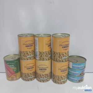 Auktion Chickpeas in water amazon 6x400g, Thunfischstücke by amazon 3x145g, sweet and juicy peach 411g