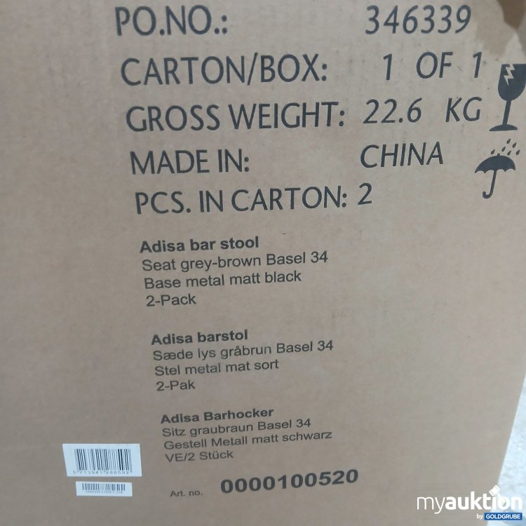 Artikel Nr. 958028: Actongroup Adisa Barhocker Sitz graubraun Basel 34 Gestell Metall matt schwarz 2er Set 346339 