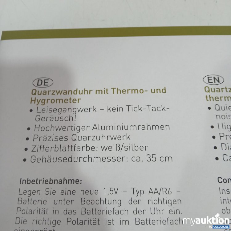 Artikel Nr. 447035: Mebus Quarzwanduhr mit Thermo- und Hygrometer 