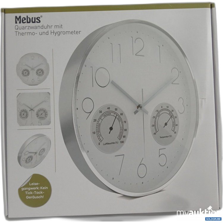 Artikel Nr. 447035: Mebus Quarzwanduhr mit Thermo- und Hygrometer 