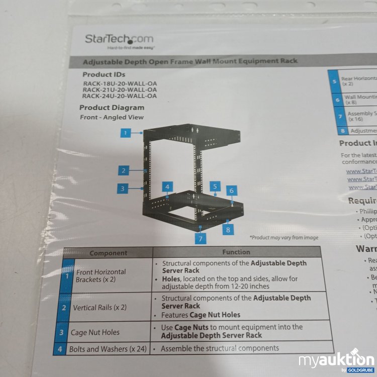 Artikel Nr. 897035: StarTech.com 12U Wandmontage-Server-Rack mit offenem Rahmen und einstellbarer Tiefe