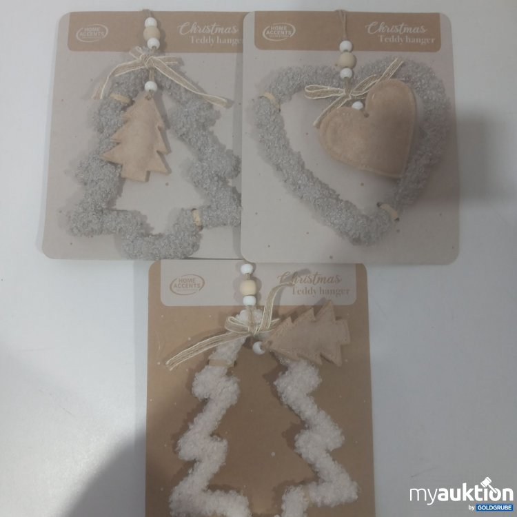 Artikel Nr. 912036 Artikel Nr. 912036: Christmas Teddy Anhänger 3Stk Baum & Herz Grau Baum Weiß