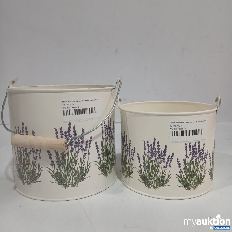 Artikel Nr. 956038: Metall-Henkel-Pflanzer "Lavendel" rund weiß 2tlg. 
