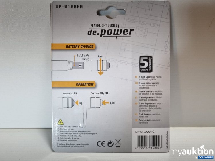 Artikel Nr. 344039: LED Mini Taschenlampe - de.power Flaschlight DP010