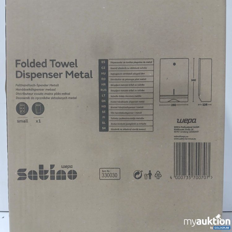 Artikel Nr. 446039 Artikel Nr. 446039: Wepa Falthandtuch-Spender aus Metall, Art.No 330030