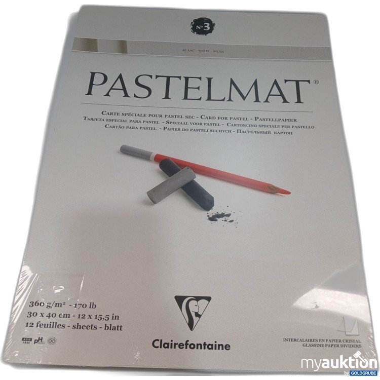 Artikel Nr. 960040: Clairefontaine Pastelmat Weiß 360g/m² 30x40cm 12Blatt