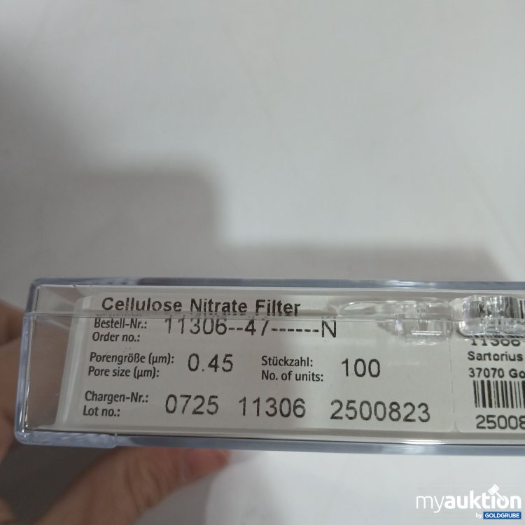 Artikel Nr. 443043: Sartorius Cellulose Nitrate Filter 100Stk 0,45 