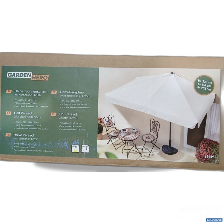 Artikel Nr. 998046 Artikel Nr. 998046: Garden Hero Halber Sonnenschirm mit Kurbel ca 228x134x255cm weiß