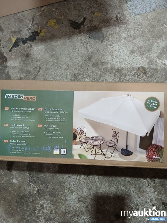 Artikel Nr. 998046 Artikel Nr. 998046: Garden Hero Halber Sonnenschirm mit Kurbel ca 228x134x255cm weiß
