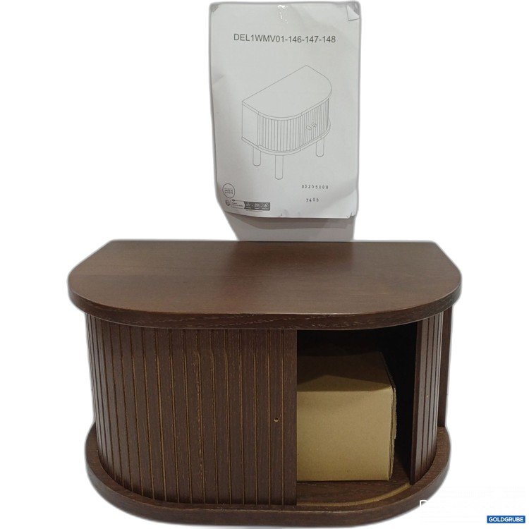 Artikel Nr. 897047: Nachttisch mit geriffelter Front und Schiebetür, dunkel braun, ca.50x30cm