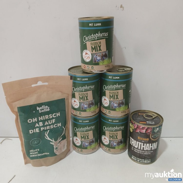 Artikel Nr. 466048: Diverses Hundefutte r
6x400g 
5x Fleisch mix
1xTruthahn 
1xHirsch Leckerli