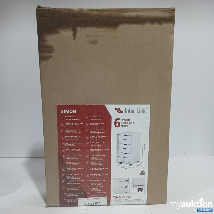 Artikel Nr. 958051: Inter Link Simon Roll Container Massivholz weiß 6Schubladen ca. 35x40x65cm 