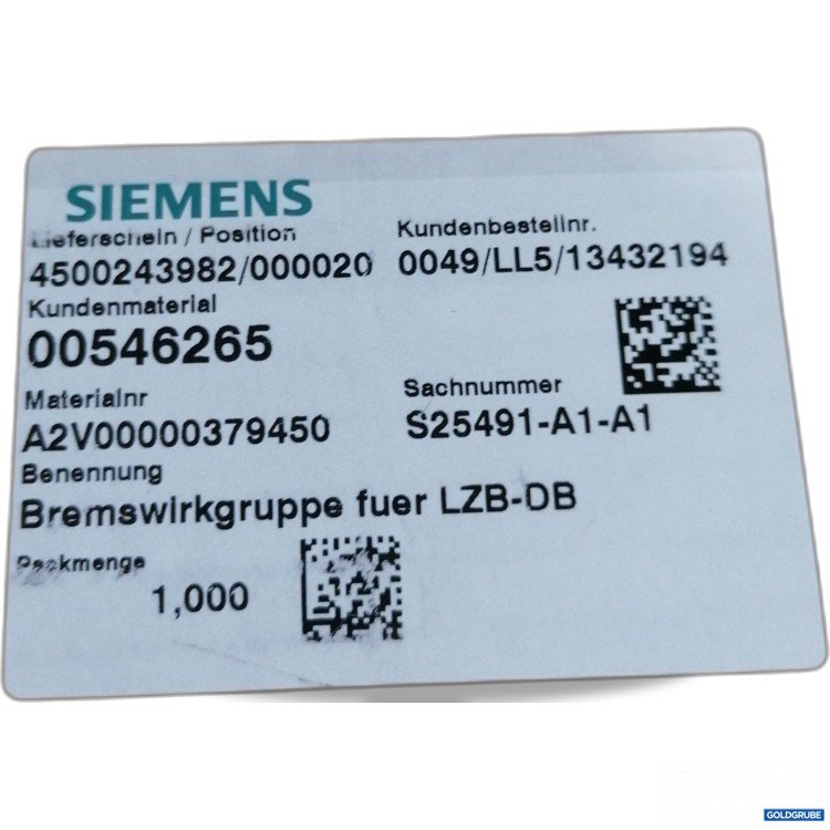Artikel Nr. 885054: Siemens Bremswirkgruppe LZB-DB  S25491-A1-A1