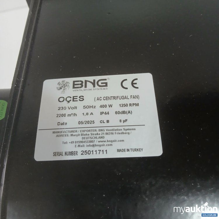 Artikel Nr. 447061 Artikel Nr. 447061: BNG Industrie Radialventilator 230V 50Hz 400W 1250RPM 25011711