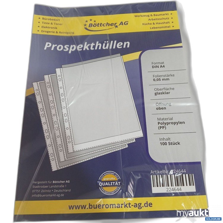 Artikel Nr. 447066: Böttcher Prospekthüllen A4 glasklar 100Stk 