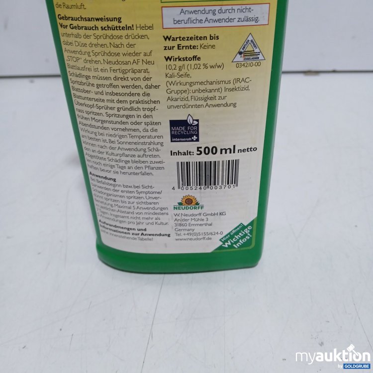 Artikel Nr. 464070 Artikel Nr. 464070: Neudorff Neudosan AF Neu Blattlausfrei Sprühflasche 500ml