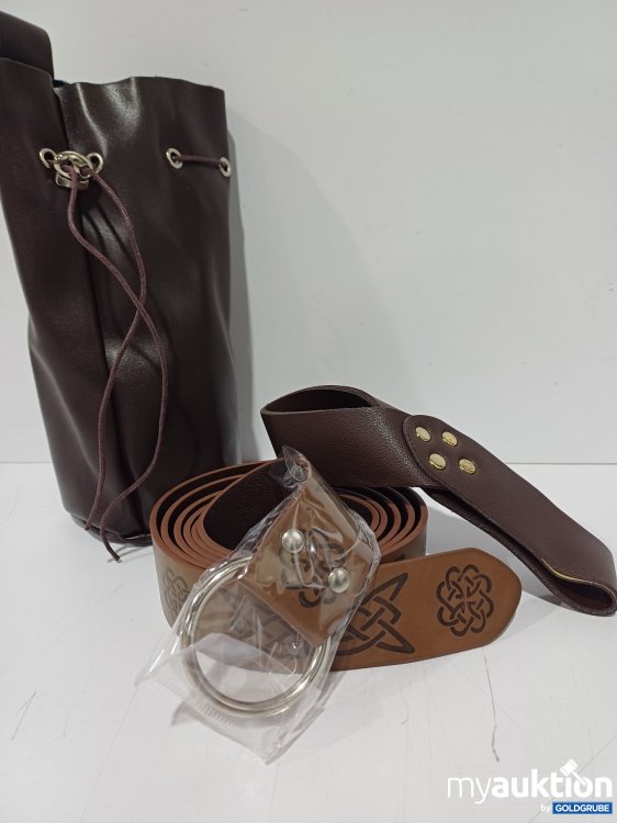 Artikel Nr. 914072 Artikel Nr. 914072: Ledergürtel, ca.164cm lang, braun, geprägtes Knotenmuster, Ledertasche, Schwerthalter