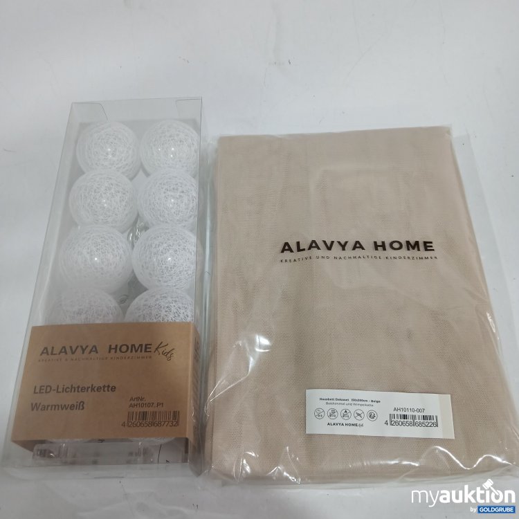 Artikel Nr. 442075: Alavya Home Hausbett Dekoset 150x350cm beige Betthimmel & Wimpelkette + LED Lichterkette warmweiß