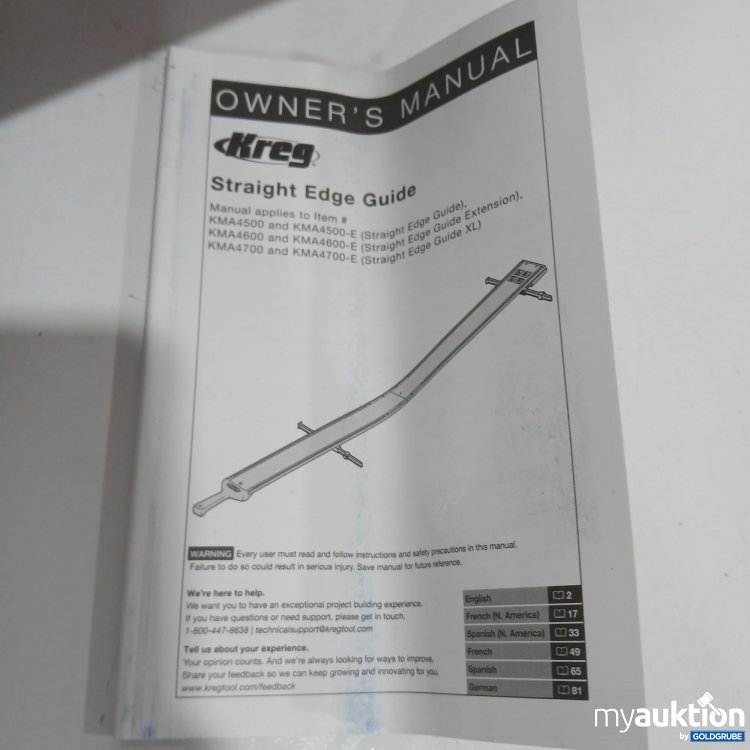 Artikel Nr. 866077: Kreg Straight Edge Guide KMA4500-E