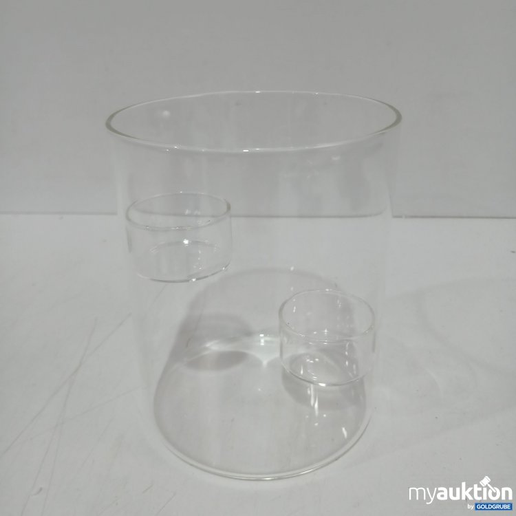 Artikel Nr. 988080 Artikel Nr. 988080: Glas-Gefäß mit 2 Teelicht-Halter ca 12x15cm