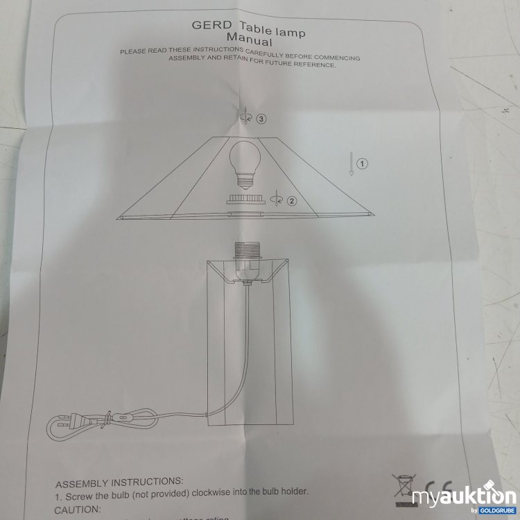Artikel Nr. 472081: GERD Tischlampe Lampenschirm mit Kabel und Stecker