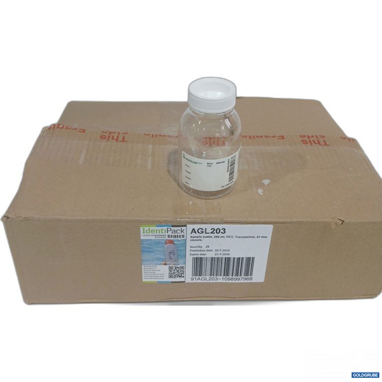 Artikel Nr. 979083 Artikel Nr. 979083: Sample Bottle 250ml PET Transparent 43mm closure 29Stk