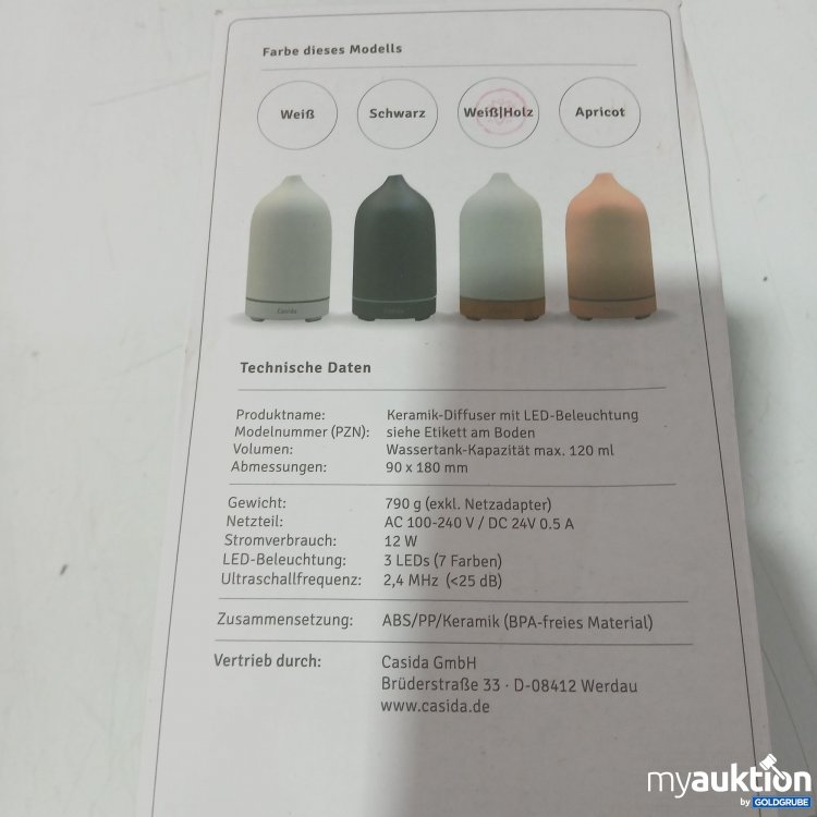 Artikel Nr. 989088: Casida Keramik-Diffuser mit LED-Beleuchtung weiß/Holz PZN 18354939