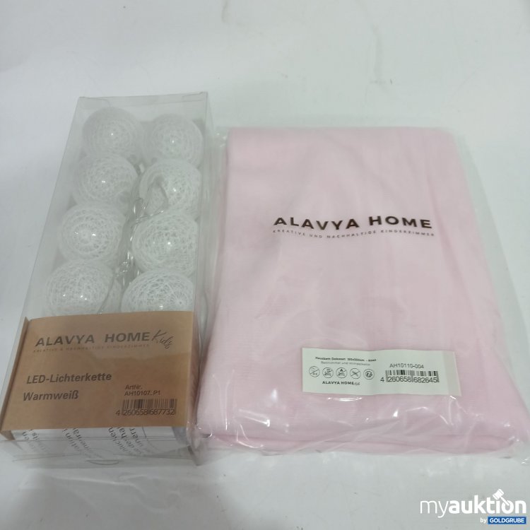 Artikel Nr. 442090: Alavya Home Hausbett Dekoset 150x350cm rosa Betthimmel & Wimpelkette + LED Lichterkette warmweiß
