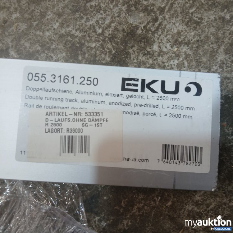 Artikel Nr. 465093 Artikel Nr. 465093: EKU Doppellaufschiene Aluminium eloxiert gelocht L: 2500 mm 055.3161.250