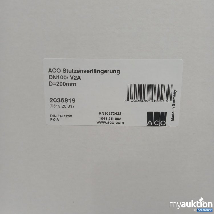 Artikel Nr. 448096: ACO Stutzenverlängerung DN100 V2A D=200mm 2036819