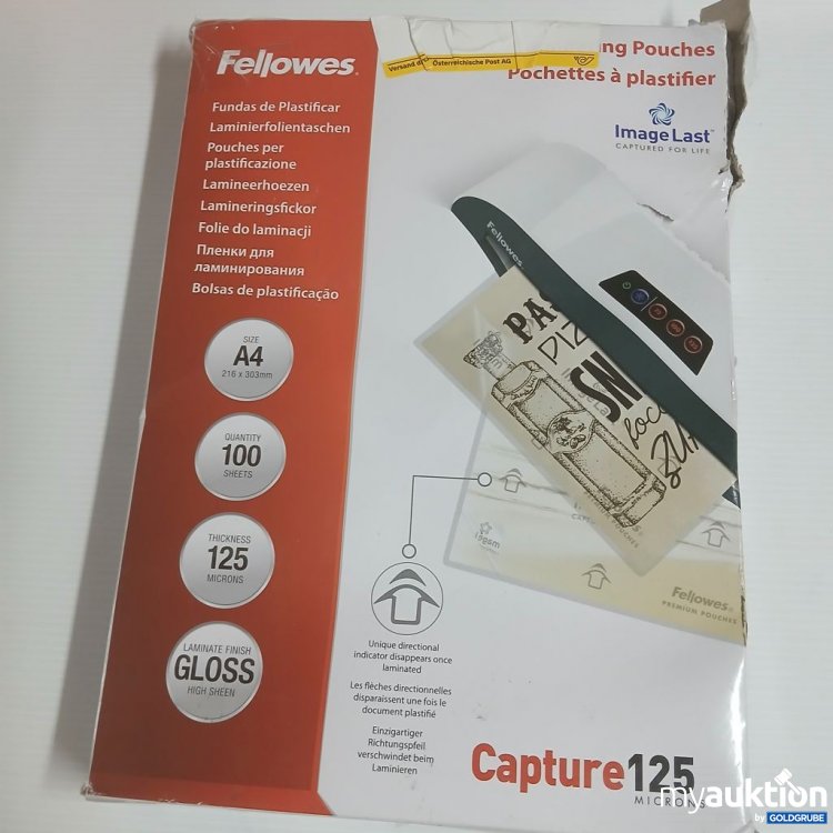 Artikel Nr. 922099: Fellowes Capture Laminierfolien A4 100 Stück 125 Mikron