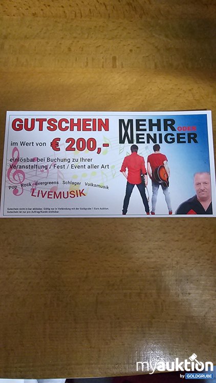 Artikel Nr. 397100: Gutschein für die Band Mehr oder Weniger