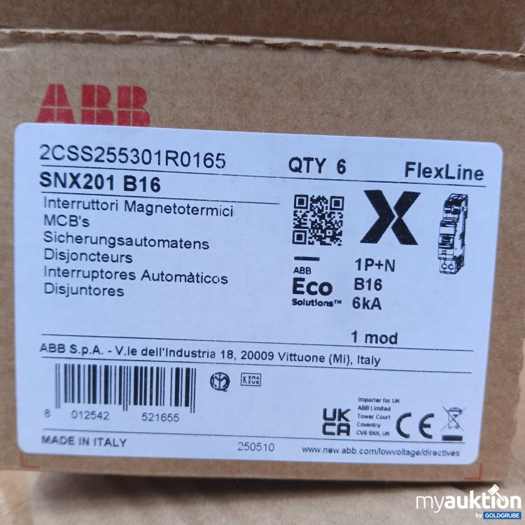 Artikel Nr. 525100 Artikel Nr. 525100: ABB FlexLine Sicherungsschalter 6Stk 2CSS255301R0165, Art.No. SNX201 B16
