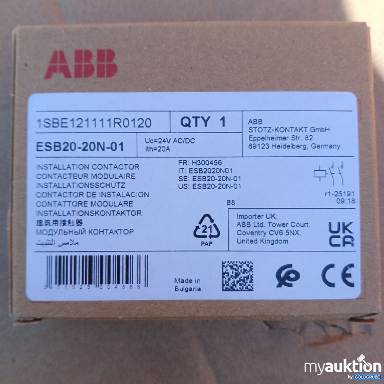 Artikel Nr. 525102 Artikel Nr. 525102: ABB Installations-Schutz 1SBE121111R0120, Art.No. ESB20-20N-01