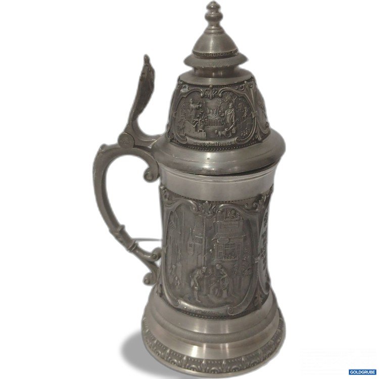 Artikel Nr. 988104 Artikel Nr. 988104: Artina SKS Bierkrug 95%Zinn Motiv Mittelalter DM ca 9cm, Höhe ohne Deckel ca 16cm