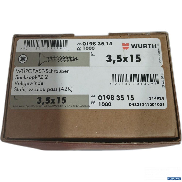 Artikel Nr. 443109: Würth Würofast-Schrauben Senkkopf PZ 2 Vollgewinde Stahl, vz blau 3,5x15 1000Stk 