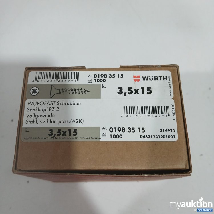 Artikel Nr. 443109: Würth Würofast-Schrauben Senkkopf PZ 2 Vollgewinde Stahl, vz blau 3,5x15 1000Stk 