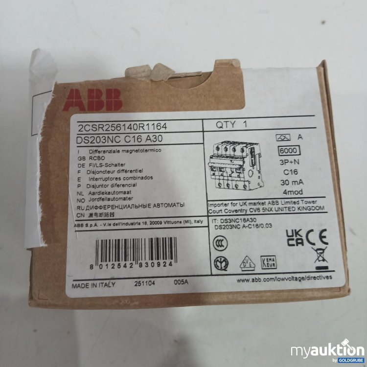 Artikel Nr. 446114 Artikel Nr. 446114: ABB FI/L Schalter DS203NC C16 A30