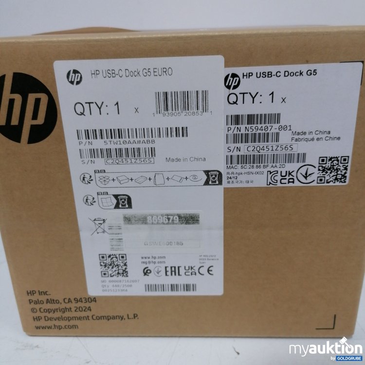 Artikel Nr. 885114: HP USB - C DockG5 Euro QTY:1 869679