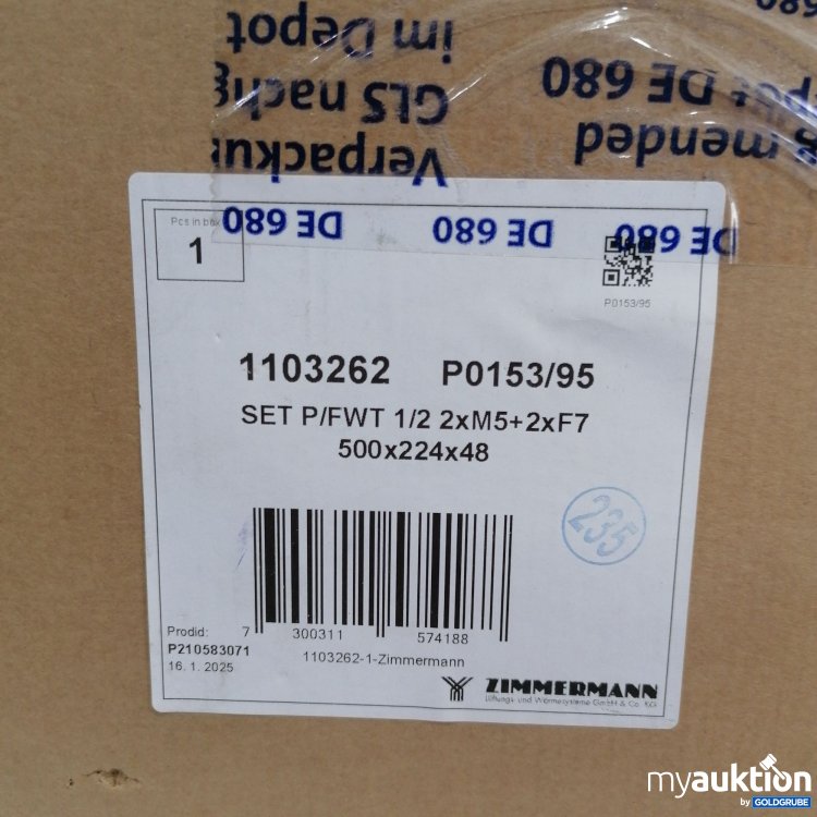 Artikel Nr. 439117: Zimmermann 1103262, P0153/95 Filter P/PWT 1/2 F7, 500x224x48