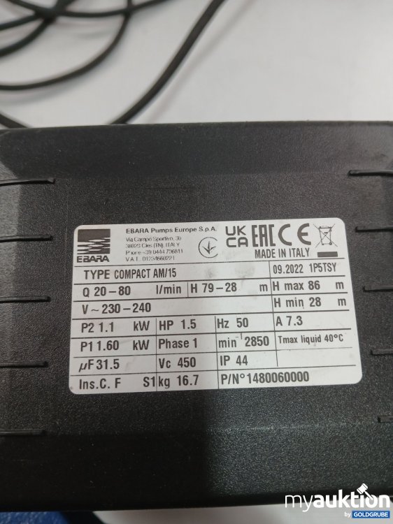 Artikel Nr. 960117: EBARA Kreiselpumpe blau Type: compact AM/15 